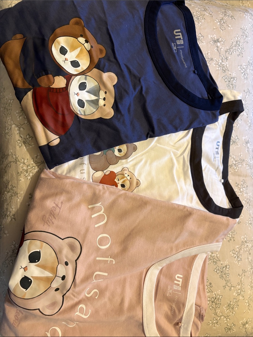 Uniqlo UT mofusand Ringer Tee Set — Pink, Navy, White
